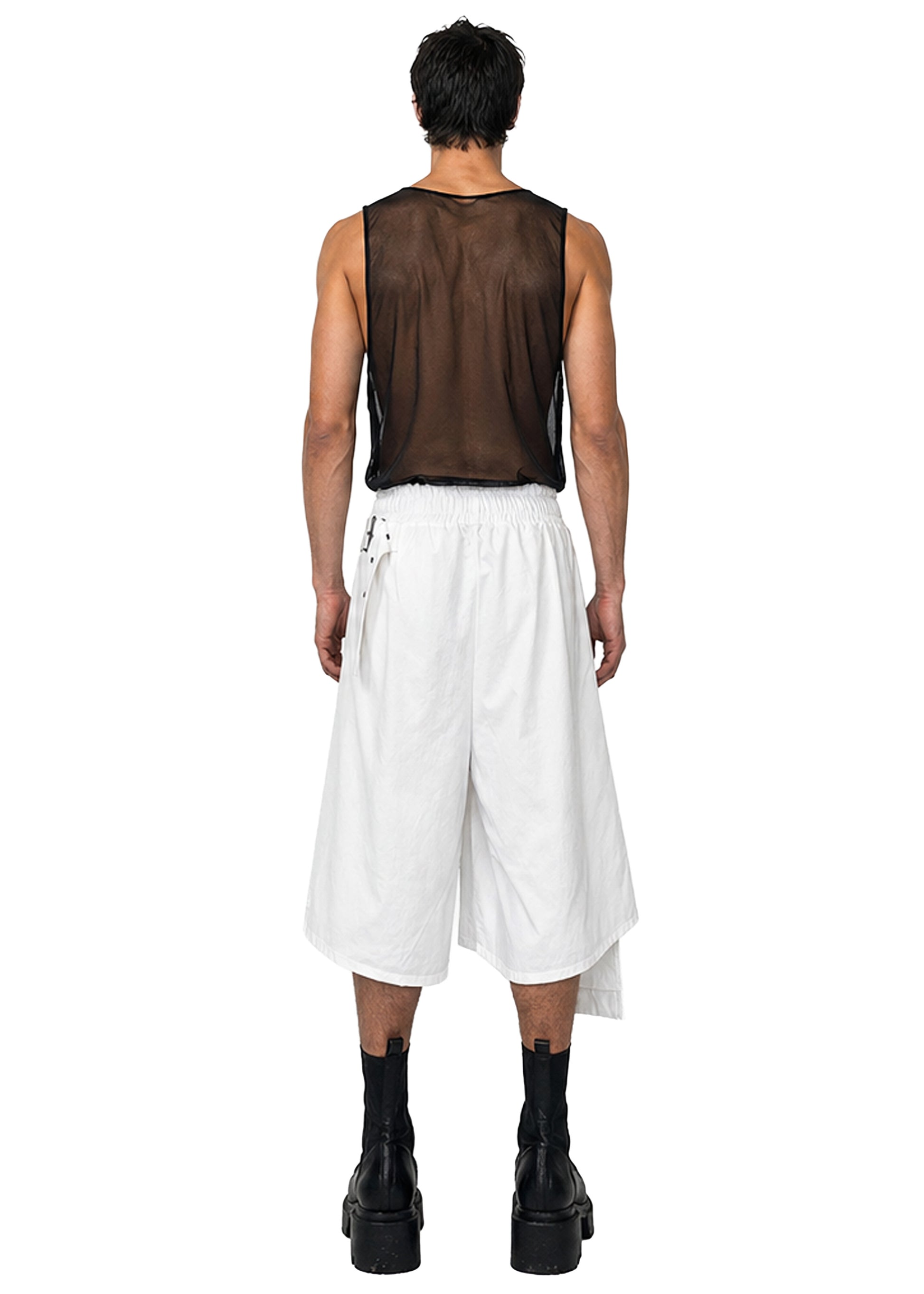 LINEN ASYMMETRIC PLEATED SHORTS
