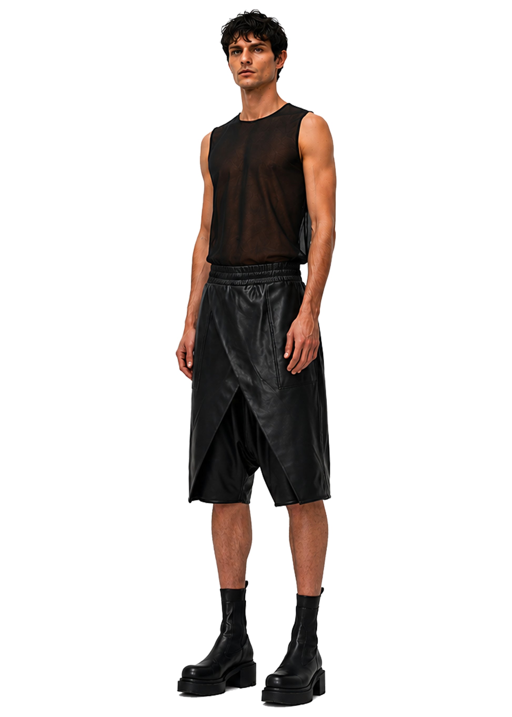 VEGAN LEATHER WRAP SHORTS