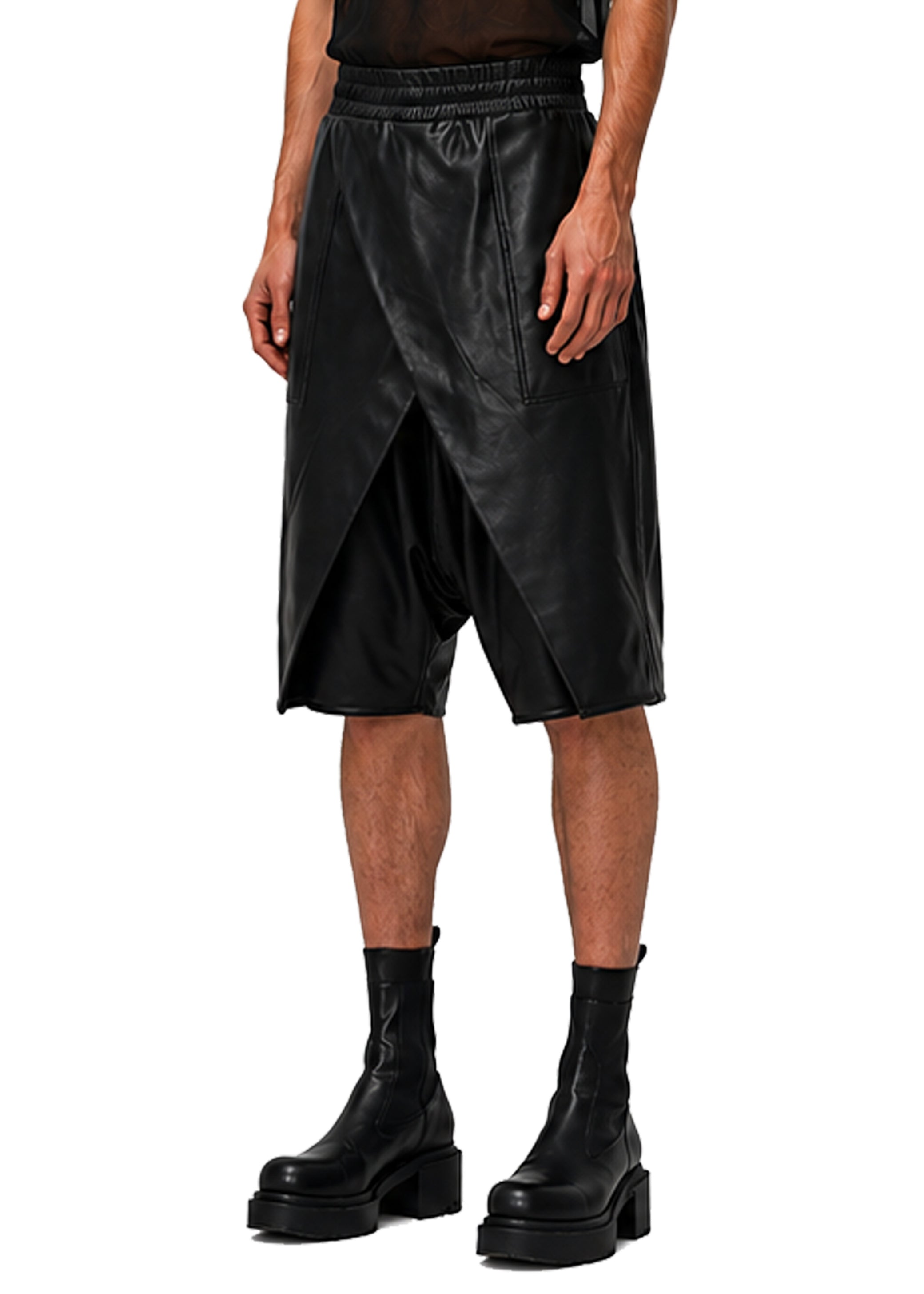 VEGAN LEATHER WRAP SHORTS