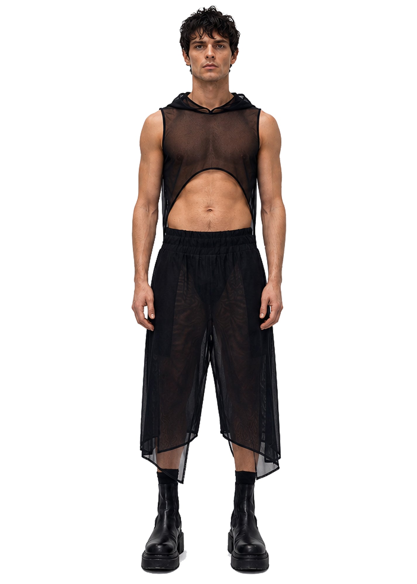 MESH CROPPED HOODIE
