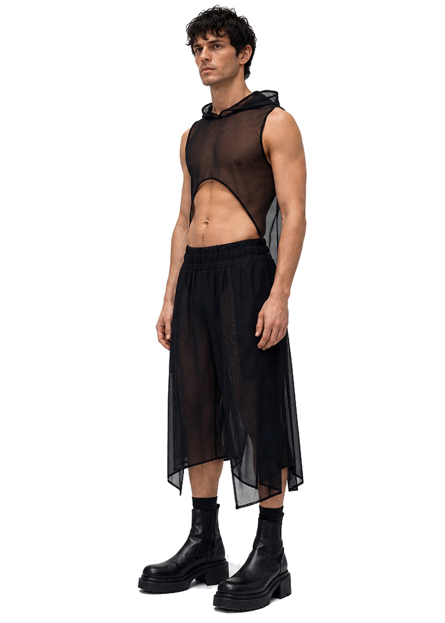 MESH CROPPED HOODIE