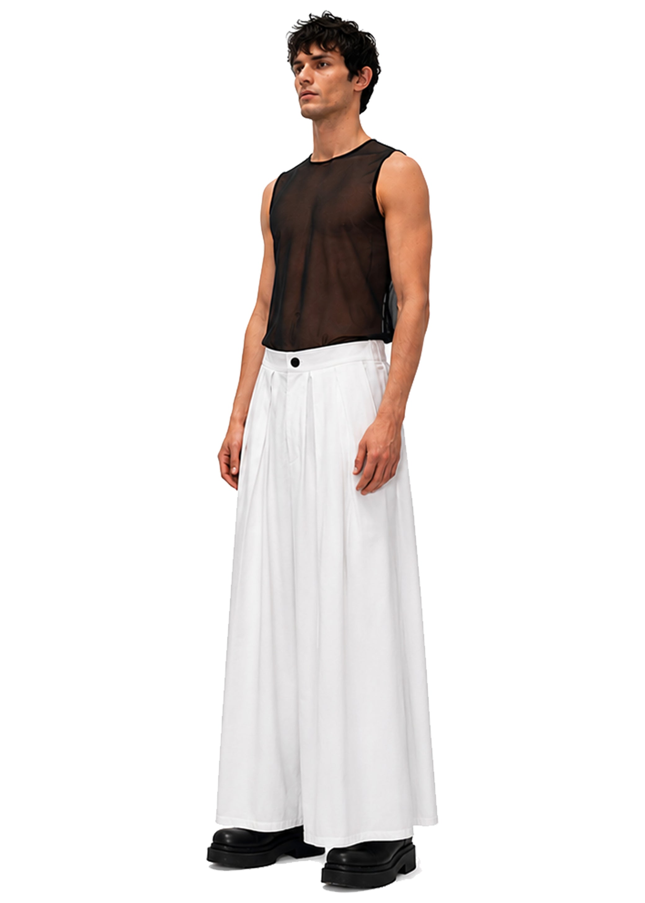 LINEN BOX PLEAT TROUSERS