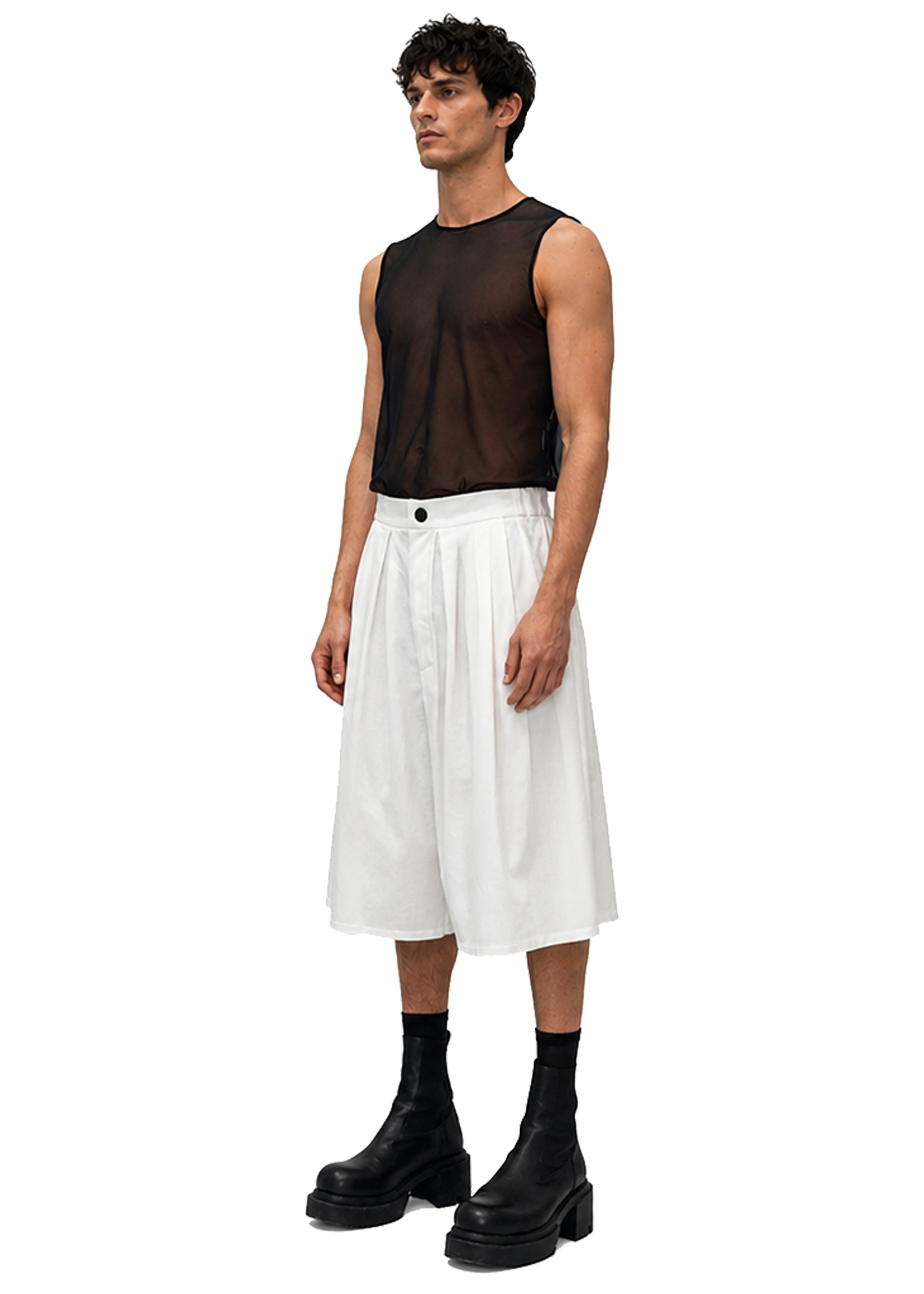 LINEN BOX PLEAT SHORTS