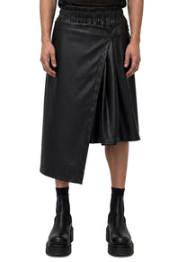 VEGAN LEATHER ASYMMETRIC PLEATED SHORTS