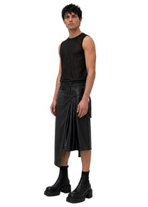 VEGAN LEATHER ASYMMETRIC PLEATED SHORTS