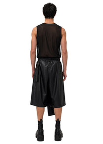 VEGAN LEATHER ASYMMETRIC PLEATED SHORTS