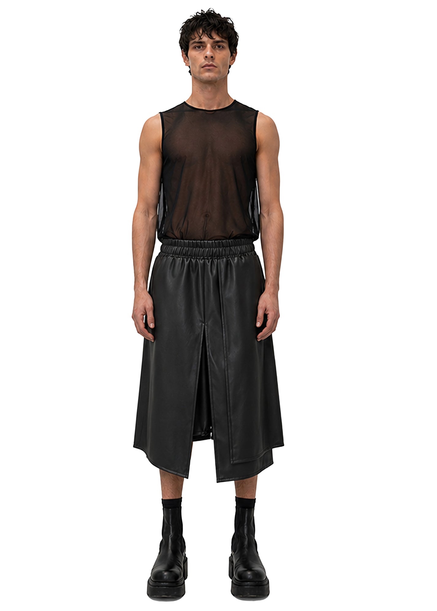 VEGAN LEATHER PANEL SHORTS