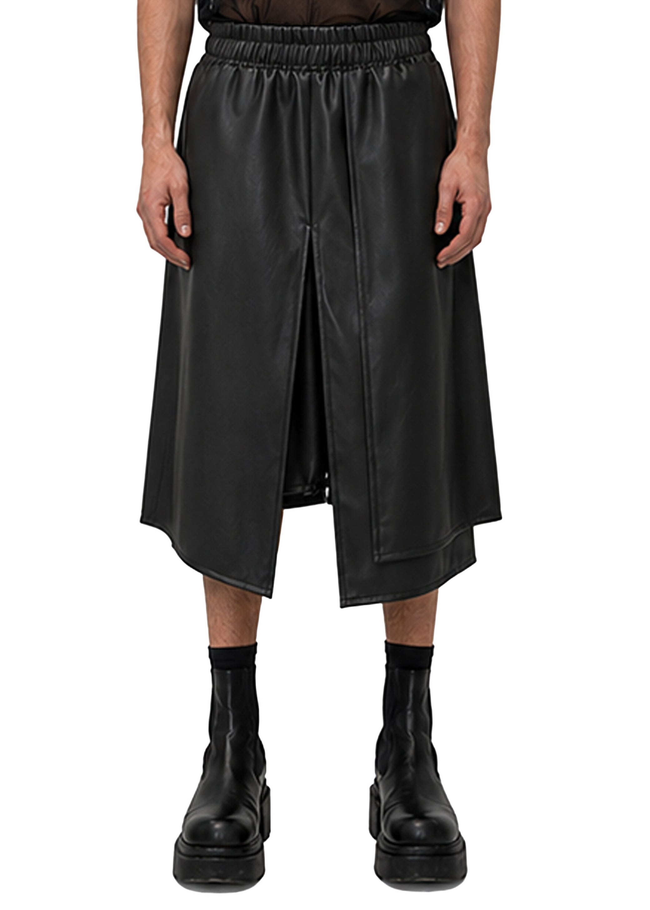 VEGAN LEATHER PANEL SHORTS