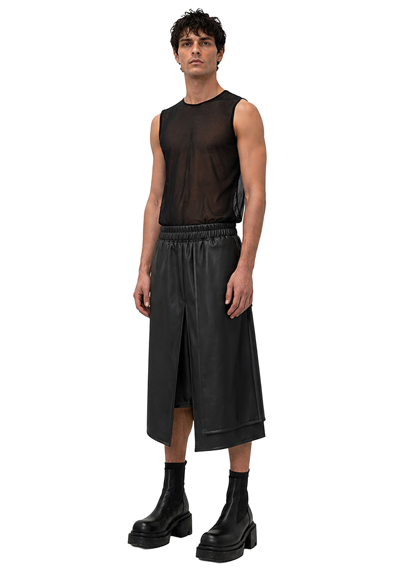 VEGAN LEATHER PANEL SHORTS
