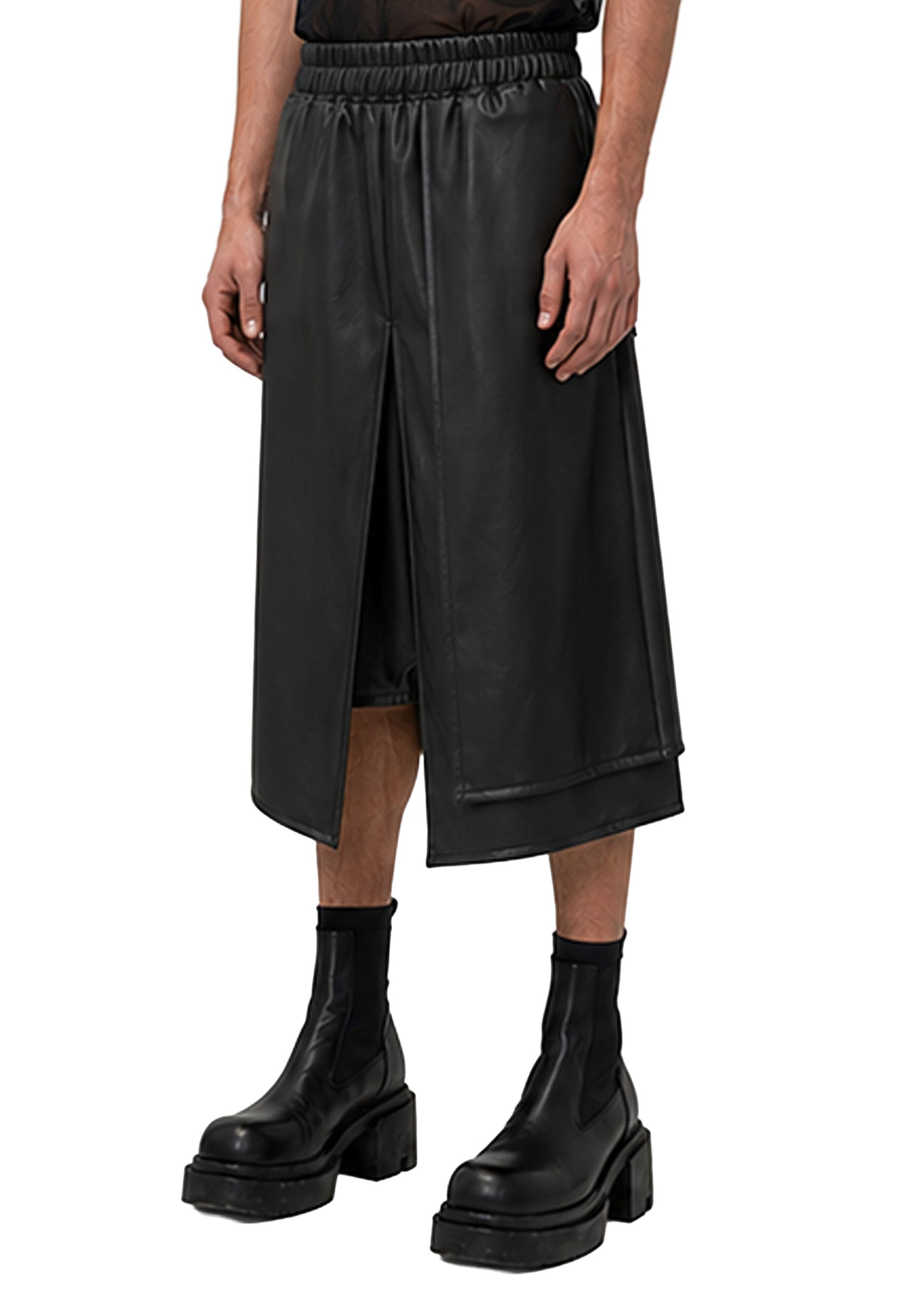 VEGAN LEATHER PANEL SHORTS