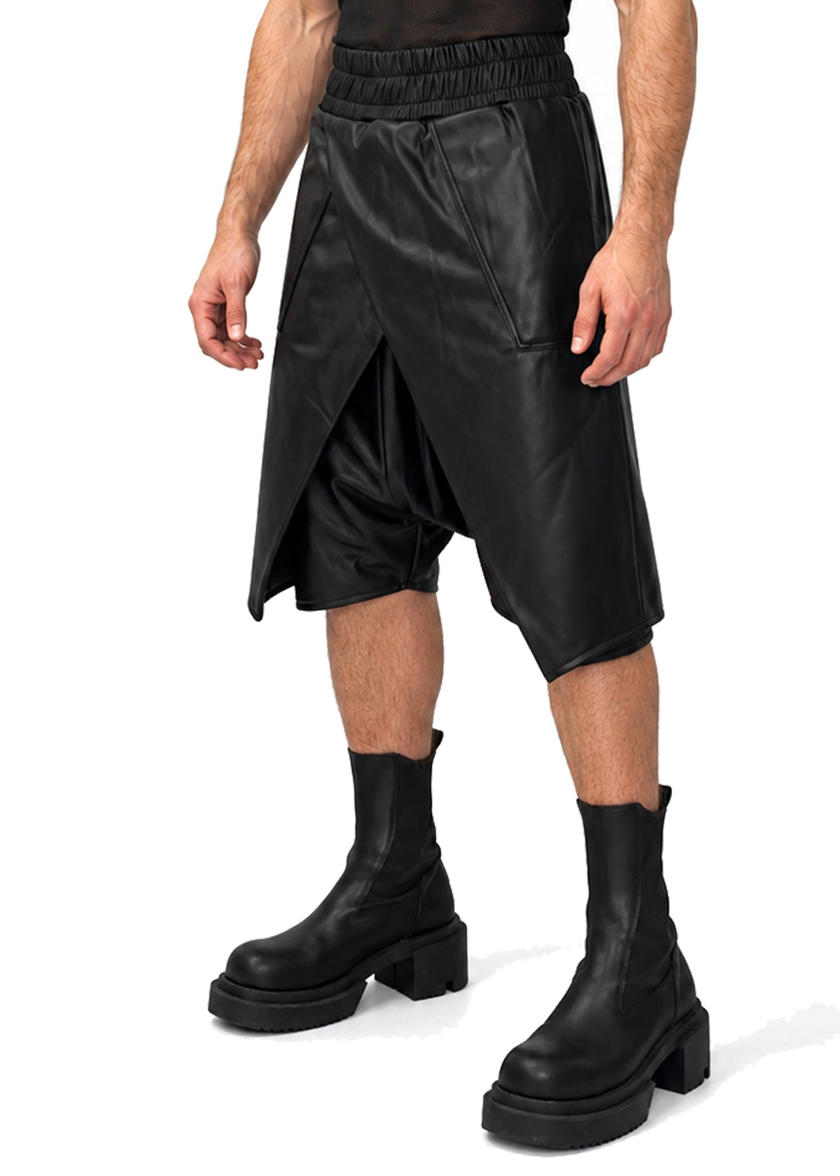 VEGAN LEATHER WRAP SHORTS