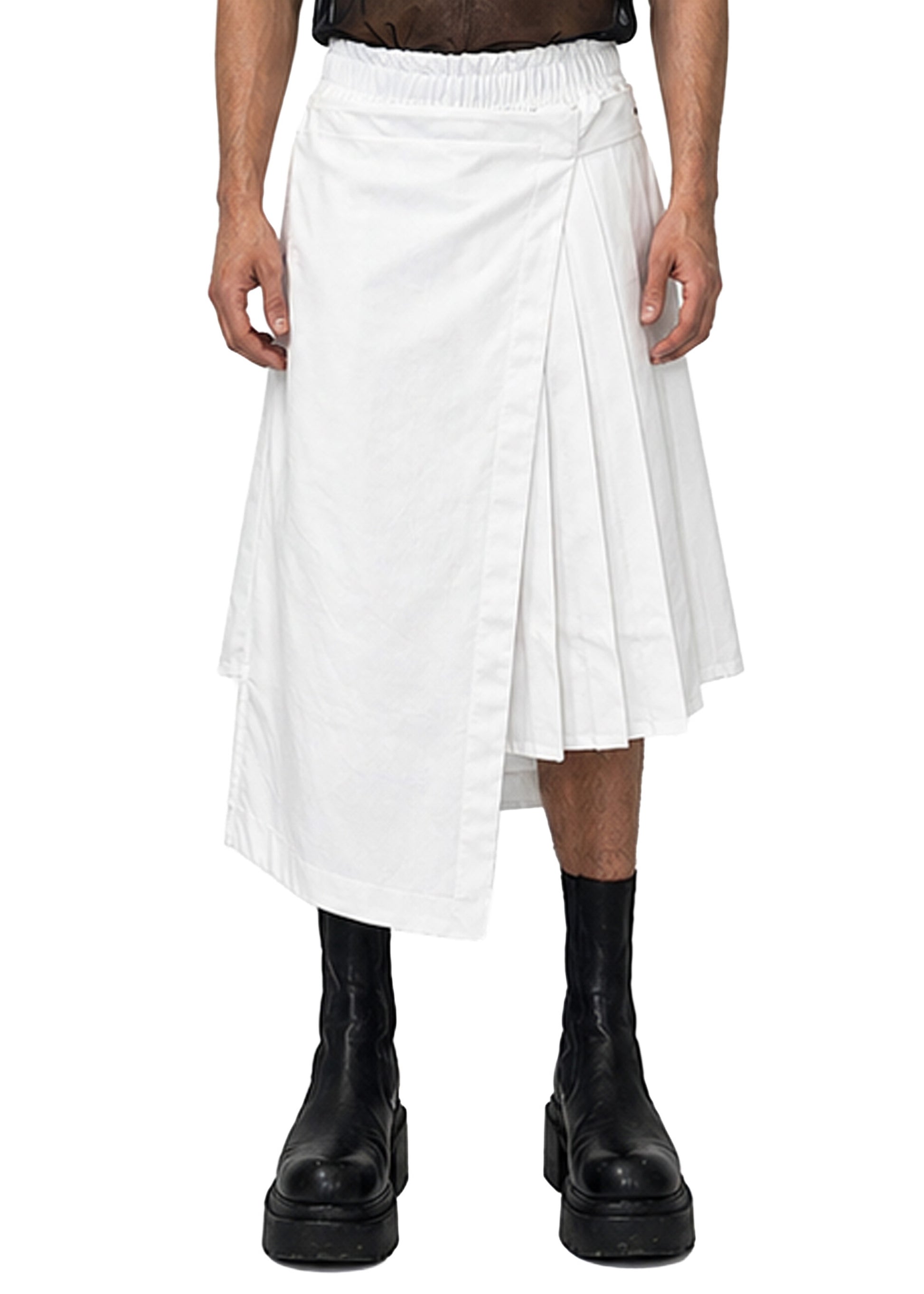 LINEN ASYMMETRIC PLEATED SHORTS