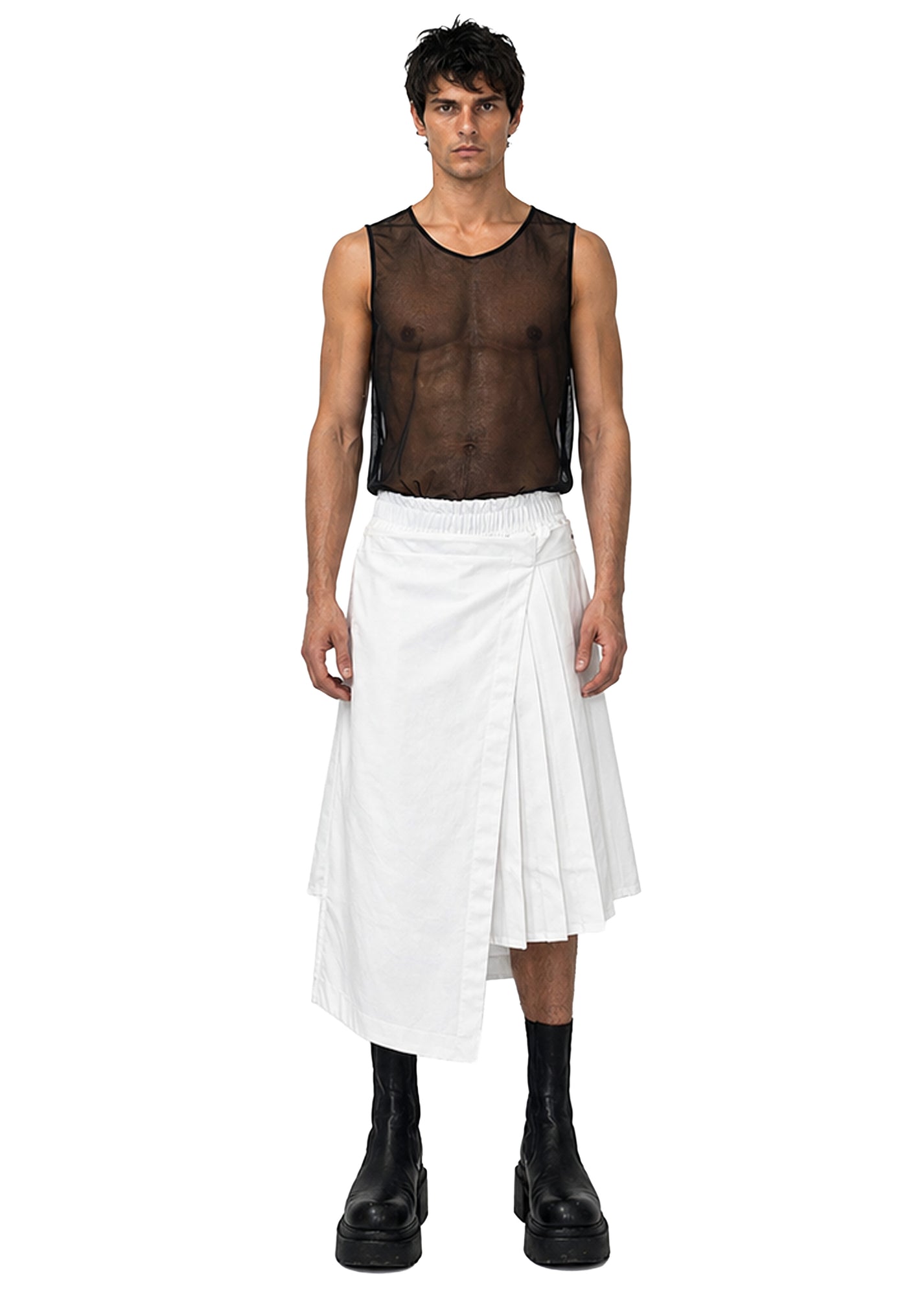 LINEN ASYMMETRIC PLEATED SHORTS