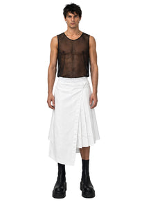 LINEN ASYMMETRIC PLEATED SHORTS