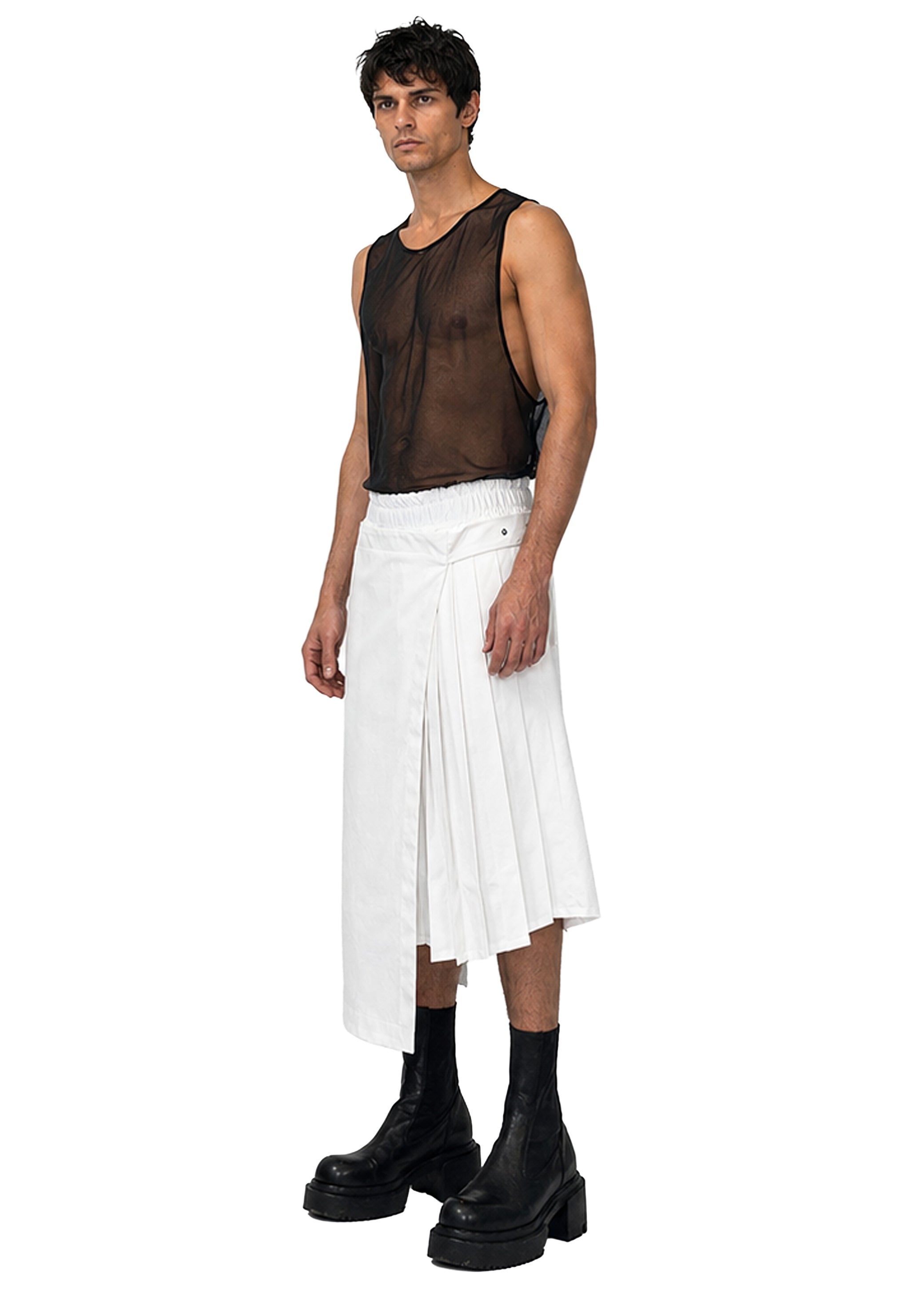 LINEN ASYMMETRIC PLEATED SHORTS