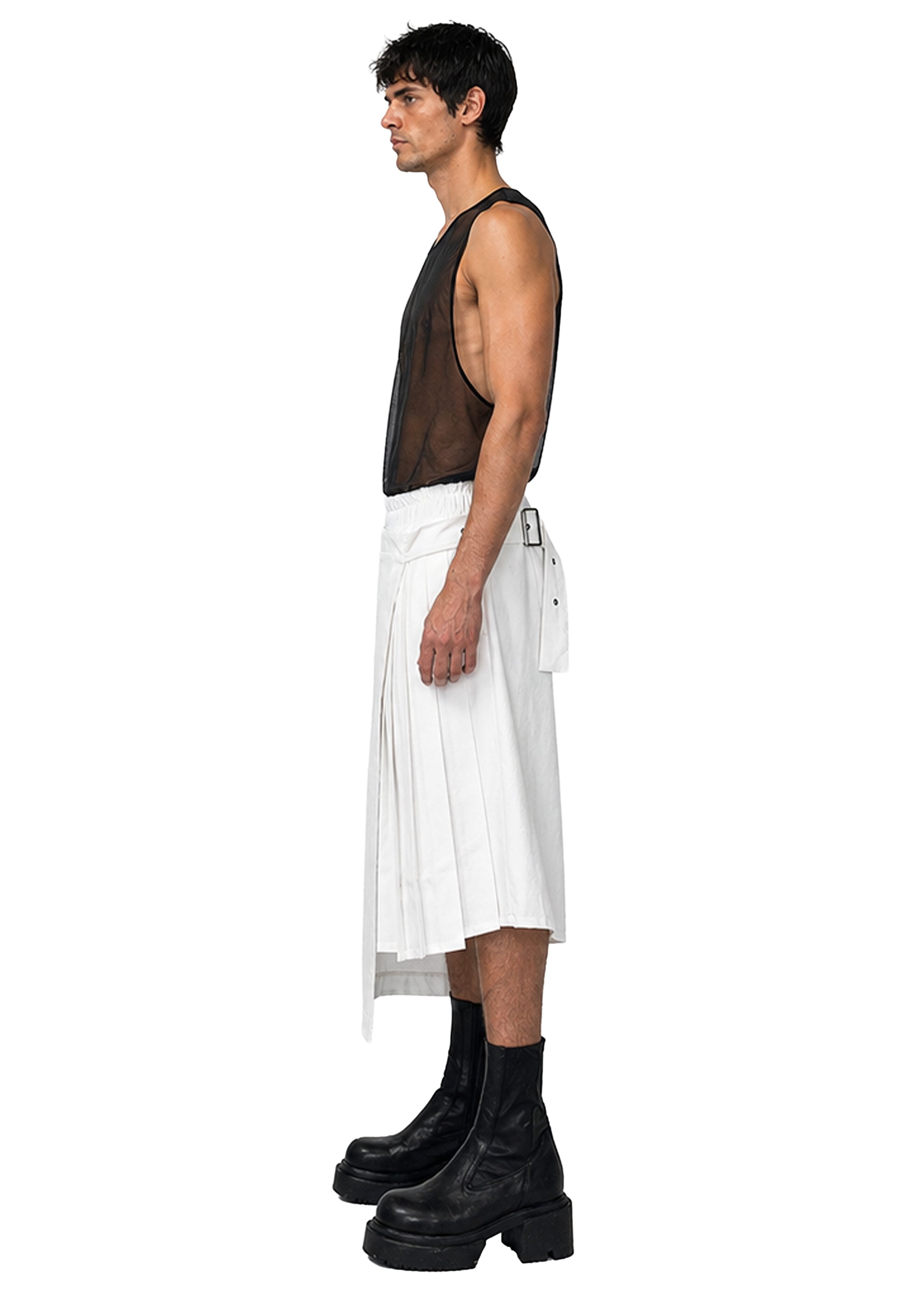 LINEN ASYMMETRIC PLEATED SHORTS